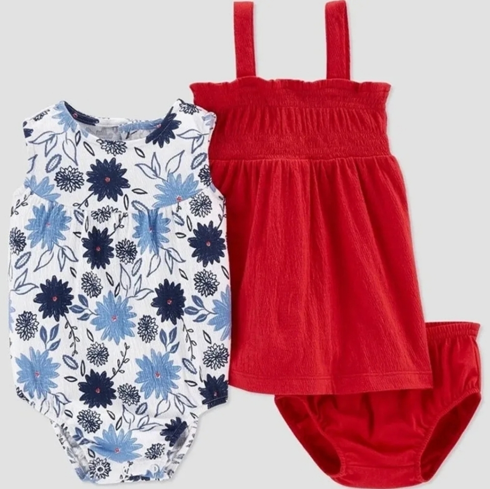 Carter's Summer Outfit Baby Girls 3 Months Red White Blue NEW